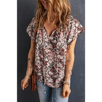 Azura Exchange Printed V-neck Flutter Sleeve Blouse