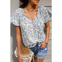 Azura Exchange Print Fluttering V-neck Blouse