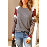 Azura Exchange Gray Color Block Long Sleeve Pullover Top