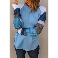 Azura Exchange Blue Color Block Long Sleeves Pullover Top