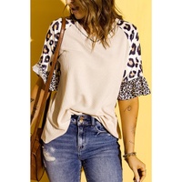 Azura Exchange Leopard Ruffle Sleeve Waffle Knit Top