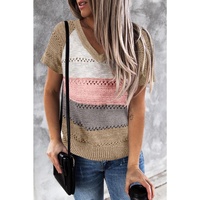 Azura Exchange Stripe Print Knitted V Neck Top