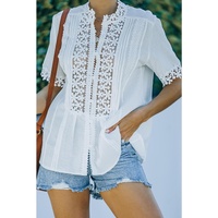 Azura Exchange Lace Splicing Short Sleeve Top