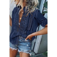 Azura Exchange Hollow-out Lace Splicing Short Sleeve Top