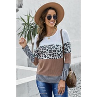 Azura Exchange Leopard Splicing Colorblock Long Sleeve Top