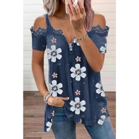 Azura Exchange Floral Print Lace Contrast Cold Shoulder T-Shirt