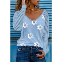 Azura Exchange Daisy Print Mesh Patchwork Long Sleeve Top