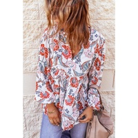 Azura Exchange Split Neck Bubble Sleeve Blouse