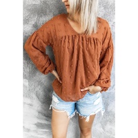 Azura Exchange Swiss Dot V Neck Puff Sleeve Babydoll Shirt