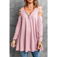 Azura Exchange Cut-out Waffle Knit Long Sleeve Top