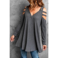 Azura Exchange Cut-out Waffle Knit Long Sleeve Top