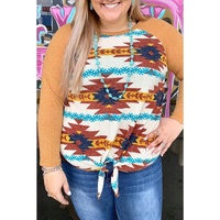 Azura Exchange Orange Aztec Print Raglan Long Sleeve Top