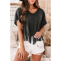 Azura Exchange Fringe Hem V Neck T Shirt