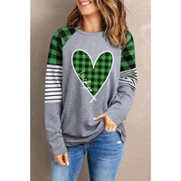 Azura Exchange Plaid Heart Color Block Long Sleeve Top