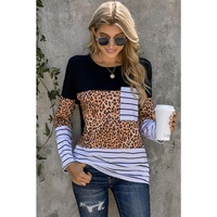 Azura Exchange Leopard Striped Patchwork Long Sleeve Top