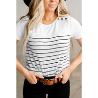 Azura Exchange Striped Buttoned Short Sleeve Top
