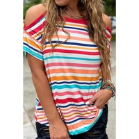 Azura Exchange Relaxed Striped Print Cold Shoulder Top