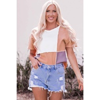 Azura Exchange Short Sleeve Rib Knit Top with Colorblock Stitching