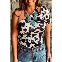 Azura Exchange Cow Print Cut out Short Sleeve Top