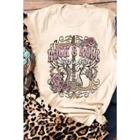 Azura Exchange Vintage Graphic Tee with Khaki ROCK&amp;ROLL Guitar Design