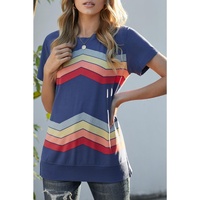 Azura Exchange Striped Short Sleeve Tee with Colorful Wavy Print