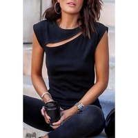 Azura Exchange Slash Cutout Cap Sleeve T Shirt