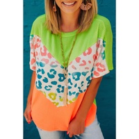 Azura Exchange Leopard Patchwork Waffle Knit T-Shirt