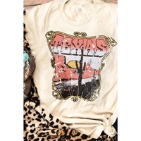 Azura Exchange TEXAS Graphic Print Crew Neck T-Shirt in Khaki