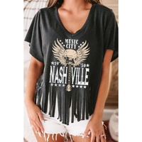 Azura Exchange Guitar Wings Slogan Graphic Print Fringed T-Shirt