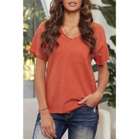 Azura Exchange Cotton Blend V Neck Tee with Front Pocket and Side Slits