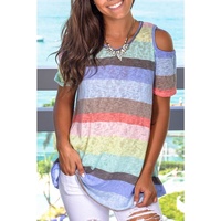 Azura Exchange Striped Knit Cold Shoulder Top