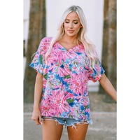 Azura Exchange Loose Fit Floral Print V Neck T Shirt