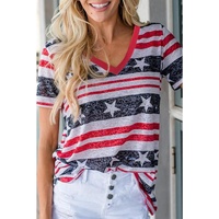 Azura Exchange Star and Stripe Print V-Neck T-Shirt