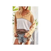 Azura Exchange Split V Neck Color Block Henley Top