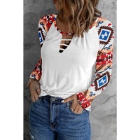 Azura Exchange Multicolor Long Sleeve Cutout Top