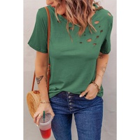 Azura Exchange Holes Crew Neck Cotton Mixed T-shirt