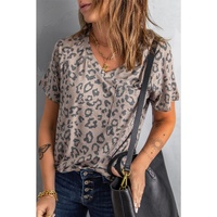 Azura Exchange Leopard Print V Neck Tee with Front Pocket