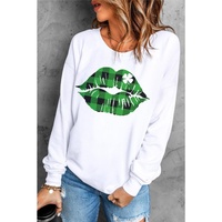 Azura Exchange Plaid Lip Clover Graphic Print Sweatshirt