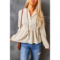 Azura Exchange Waffle Knit Buttons Ruffled Hooded Top