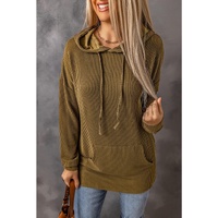 Azura Exchange Ribbed Drawstring Hoodie with Kangaroo Pocket