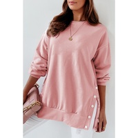 Azura Exchange Slit Buttons Crew Neck Sweatshirt
