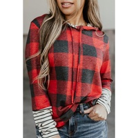 Azura Exchange Plaid Striped Patchwork Drawstring Hoodie