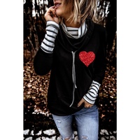 Azura Exchange Glitter Heart Print Striped Cowl Neck Sweatshirt