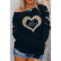Azura Exchange Leopard Rhinestone Heart Graphic Sweatshirt