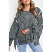 Azura Exchange Relaxed Fit Acid Wash Pullover Sweatshirt with Slit Details