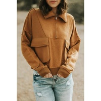 Azura Exchange Exposed Seam Sweatshirt with Zip Collar and Big Flap Pocket