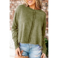 Azura Exchange Green High Low Raw Edge Sweatshirt