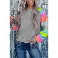 Azura Exchange Sequin Color Block Raglan Sleeve Sweatshirt