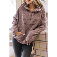 Azura Exchange Dusty Pink Collared Half Zip Fluffy Sweatshirt