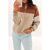 Azura Exchange Color Block Zip Mock Neck Pocketed Sweatshirt